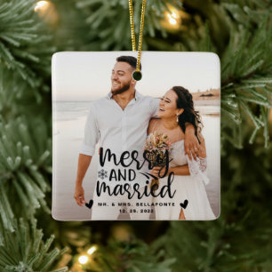 Ornement En Céramique Wedding Merry and Married Christmas Photo Ceramic 