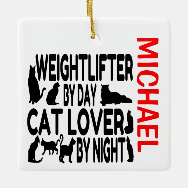 Ornement En Céramique Weightlifter Lots Cats CUSTOM (Devant)