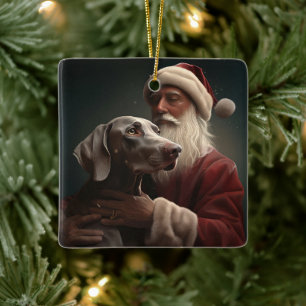 Ornement En Céramique Weimaraner avec Noël Festif du Père Noël