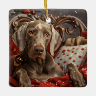 Ornement En Céramique Weimaraner Chien Festif de Noël