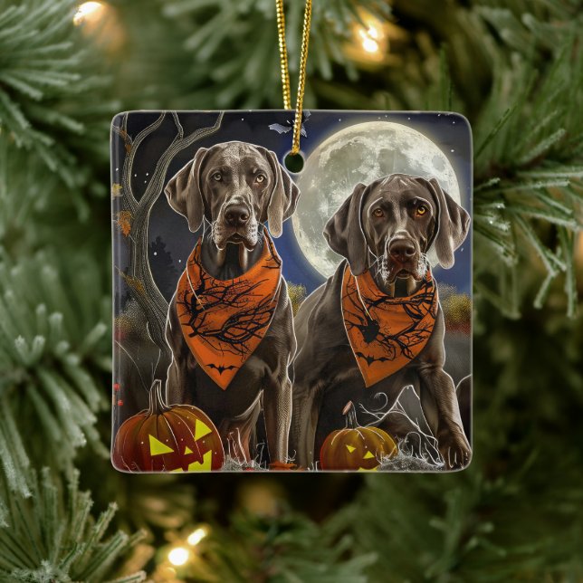 Ornement En Céramique Weimaraner Halloween Éffrayant (Arbre)