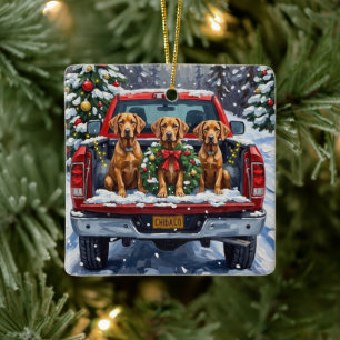 Ornement En Céramique Weimaraner Noël Camion Rouge Fêtes de fin d'année