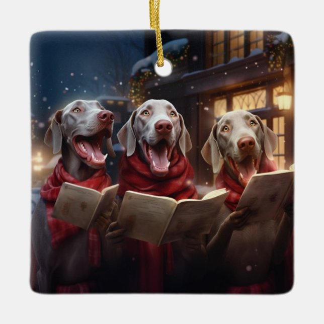 Ornement En Céramique Weimaraners Noël Caroling Festive Vacances (Devant)