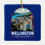 Ornement En Céramique Wellington New Zealand Travel Art Vintage<br><div class="desc">Modèle de déplacement rétro rétro Wellington. Wellington,  la capitale de la Nouvelle-Zélande,  se trouve à proximité du point le plus au sud de l'île North,  dans le détroit de Cook.</div>