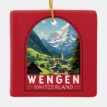 Ornement En Céramique Wengen Suisse Travel Art Vintage<br><div class="desc">Conception de déplacement vectoriel Wengen rétro. Wengen est un village alpin suisse situé dans la région bernoise de l'Oberland. Il est connu pour ses chalets en bois et ses hôtels Belle Epoque.</div>
