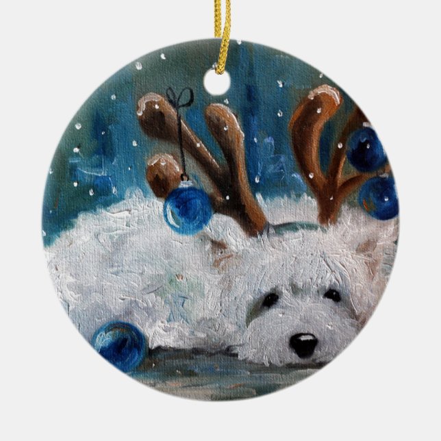 Ornement En Céramique West Highland Terrier Blue Christmas Westig Chien  (Devant)