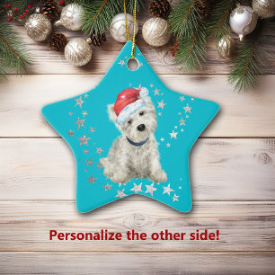 Ornement En Céramique West Highland White Terrier Argent Stars Noël