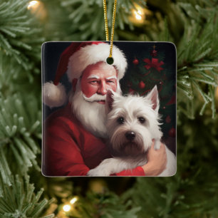 Ornement En Céramique West Highland White Terrier Santa Claus Noël
