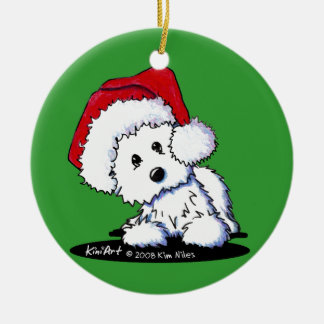 Ornement En Céramique Westie Terrier Père Noël Round Orament