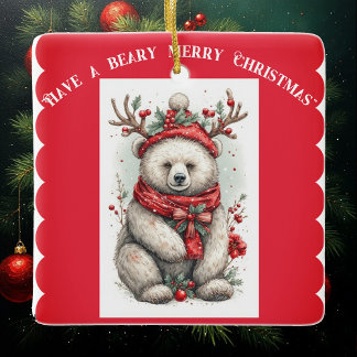 Ornement En Céramique Whimsical Christmas Bear Quote Playful Quirky Cute