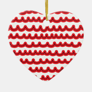 Ornement En Céramique Whimsical Ocean Waves Red