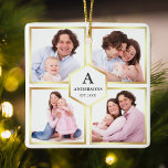 Ornement En Céramique White and Gold 4 Photos Family Photo Collage<br><div class="desc">Upload your favorite photographite make your own unique personalized keepsake photo gift.</div>