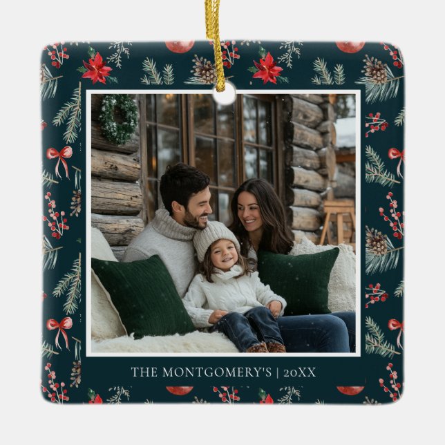 Ornement En Céramique Winter Botanicals | Elegant Photo Christmas (Devant)