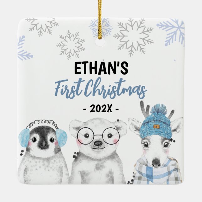 Ornement En Céramique Winter Wonderland Boy Premier Noël (Dos)