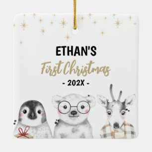 Ornement En Céramique Winter Wonderland Première photo de Noël en cérami