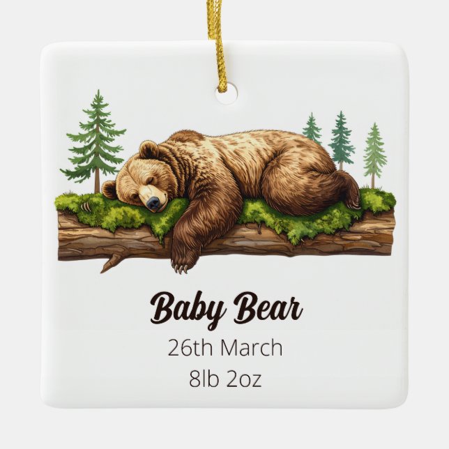 Ornement En Céramique Woodland Bear Birth Stats Baby's First Christmas (Devant)