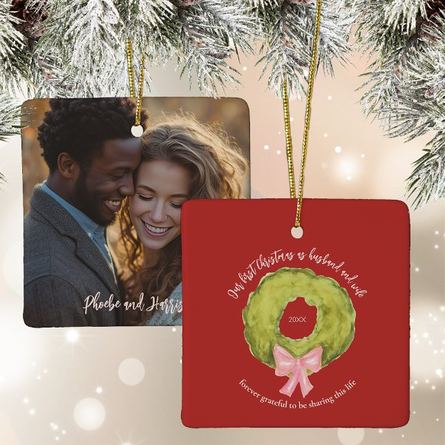 Ornement En Céramique Wreath First Christmas Marié Couple Kess (Créateur téléchargé)
