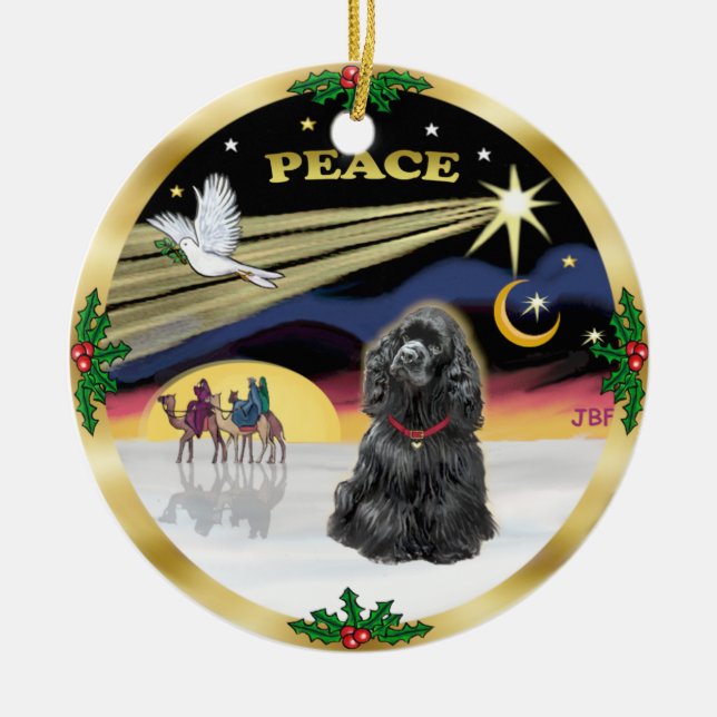 Ornement En Céramique Xmas Dove - Black Cocker Spaniel (Devant)