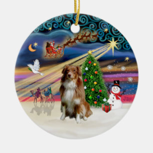 Ornement En Céramique Xmas Magic - Berger Australien (rouge-blanc 4)