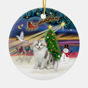 Ornement En Céramique Xmas Magic - Ragamuffin chat gris-blanc