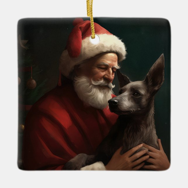 Ornement En Céramique Xoloitzcuintli avec Noël Festif du Père Noël (Devant)