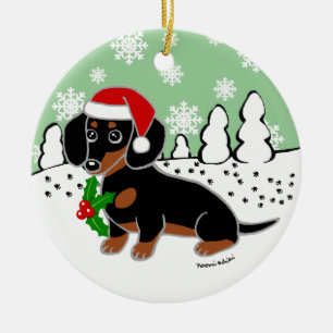 Ornement En Céramique Yeux mignons Père Noël de teckel noir et bronzag