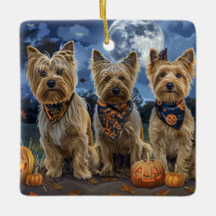 Ornement En Céramique Yorkipoo Halloween Épouvantable