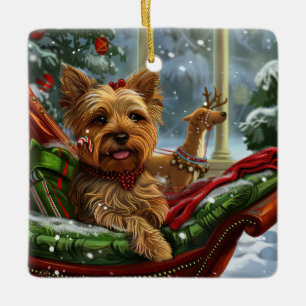 Ornement En Céramique Yorkshire Terrier Chien Fête de Noël