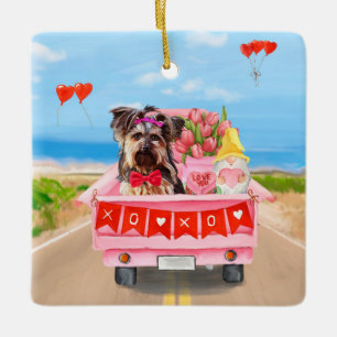 Ornement En Céramique Yorkshire Terrier Chien Valentine's Day Coeurs Cam