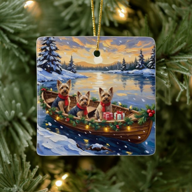 Ornement En Céramique Yorkshire Terrier Christmas Boat Holiday (Arbre)