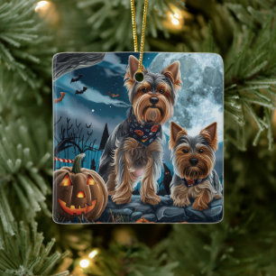 Ornement En Céramique Yorkshire Terrier Halloween Épouvantable