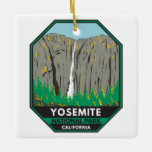 Ornement En Céramique Yosemite National Park Ribbon Falls California<br><div class="desc">Yosemite vector artwork design. The park is famed for its giant,  ancient sequoia trees,  and for Tunnel View,  the iconic vista of towering Bridalveil Fall and the granite cliffs of El Capitan and Half Dome.</div>