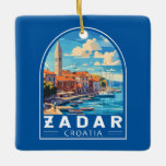 Ornement En Céramique Zadar Croatie Emblem d'art de voyage<br><div class="desc">Zadar design de déplacement vectoriel rétro. Zadar,  ville située sur la côte dalmate de Croatie,  est connue pour les ruines romaines et vénitiennes de sa vieille ville péninsulaire.</div>