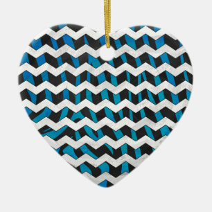 Ornement En Céramique Zebra Chevron noir et bleu