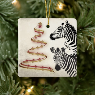 Ornement En Céramique Zèbres personnalisées et arbres de Noël au ruban