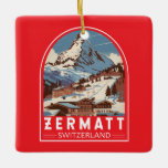 Ornement En Céramique Zermatt Suisse Illustration Voyage Art Retro<br><div class="desc">Design de déplacement vectoriel rétro Zermatt. Zermatt,  dans le canton du Valais,  est une station de montagne réputée pour le ski,  les escalades et le randonnée.</div>