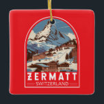 Ornement En Céramique Zermatt Suisse Illustration Voyage Art Retro<br><div class="desc">Design de déplacement vectoriel rétro Zermatt. Zermatt,  dans le canton du Valais,  est une station de montagne réputée pour le ski,  les escalades et le randonnée.</div>