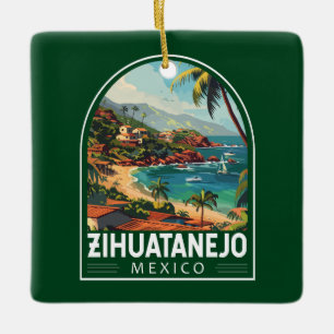 Ornement En Céramique Zihuatanejo Mexique Voyage Art Vintage