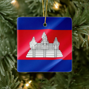 Ornement En Céramique zKH002 Cambodge brandissant un DRAPEAU Cambodge,