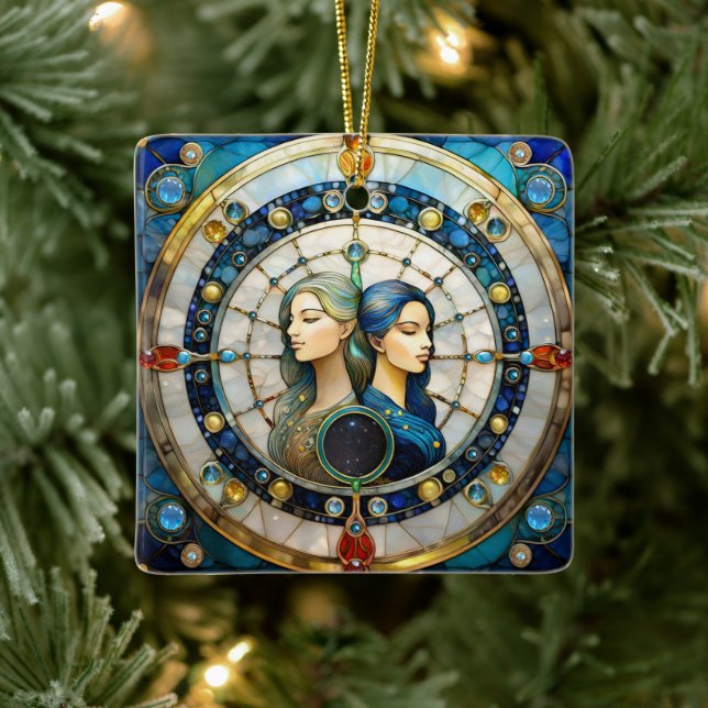 Ornement En Céramique Zodiac - Gemini Les Jumeaux (Arbre)