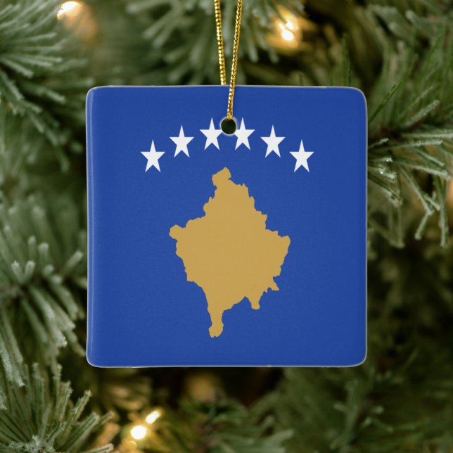 Ornement En Céramique zXK001 KOSOVAR FLAG KOSOVO, Europe, (Arbre)