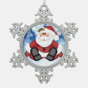 Ornement en étain flocon de neige Père Noël joyeux