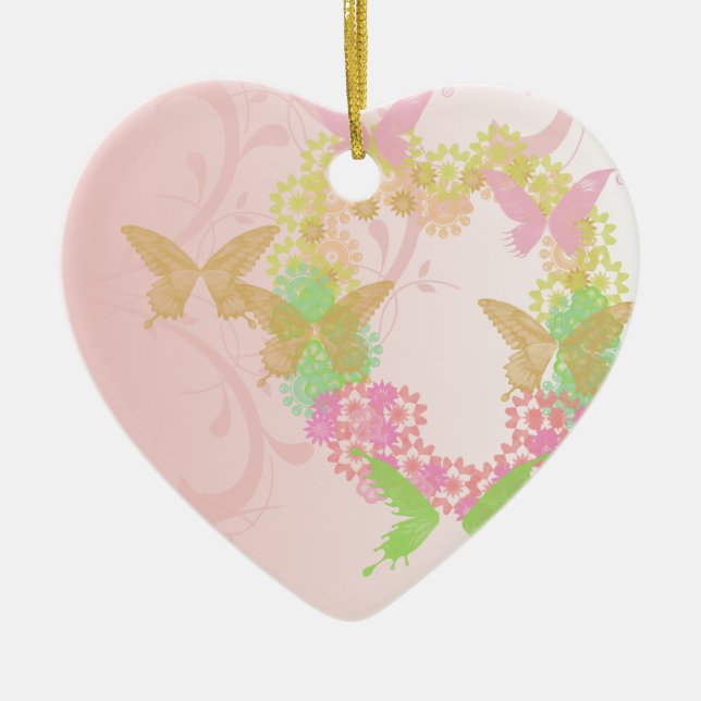 Ornement en forme de coeur avec fleurs et papillon (Devant)