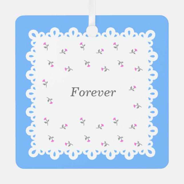 ORNEMENT EN MÉTAL 文字 名前 カスタマイズ 野ばら　レース　ブルー　オーナメント (Recto)