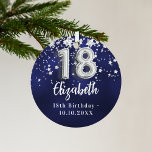 Ornement En Métal 18e anniversaire marine bleu argent étoiles<br><div class="desc">Une couleur bleu marine arrière - plan avec des étoiles faux argent. La couleur bleue est inégale. Ajouter votre nom,  texte/date</div>