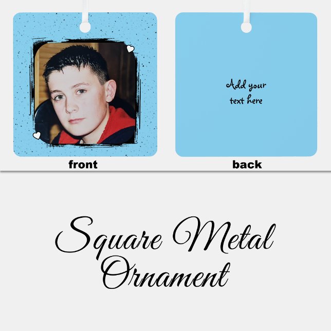 Ornement En Métal 1 photo custom text keepsake blue (Créateur téléchargé)