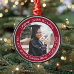 Ornement En Métal 1 Photo Graduation Élégante Moderne Rouge et Blanc<br><div class="desc">Félicitations au diplômé ! Commémorez la journée de remise des diplômes avec une photo personnalisée en métal rouge et blanc haut de gamme ronde ornement de Noël. L'image et tout le texte sur ce modèle sont simples à customiser. (CONSEIL EN MATIÈRE DE PLACEMENT D'IMAGE : Tout moyen simple de positionner...</div>