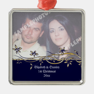 Ornement En Métal 1ère photo de Noël du mariage Couple
