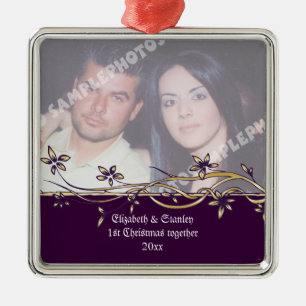 Ornement En Métal 1ère photo de Noël du mariage Couple