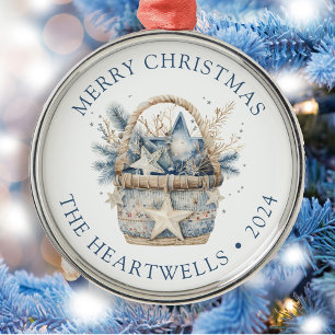 Ornement En Métal 2024 Panier Bleu Personnalisé Joyeux Noël